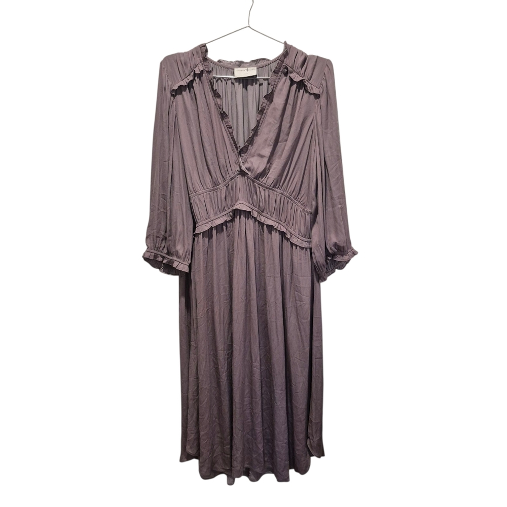 Modern Citizen Large Lavender Midi 3/4 Length Sleeve Ruffle Pleated Dress Purple